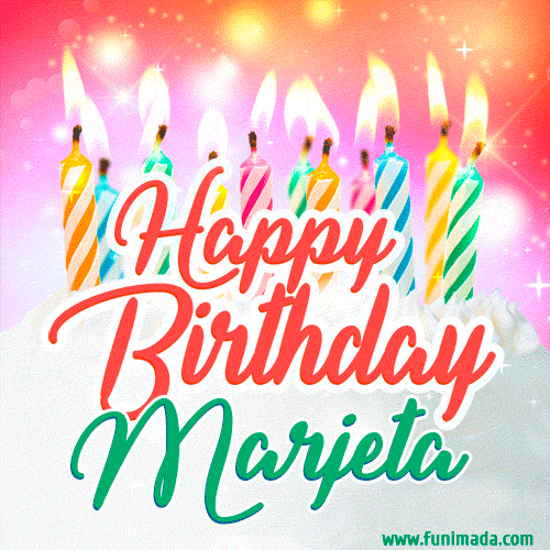 Happy Birthday GIF for Marjeta with Birthday Cake and Lit Candles