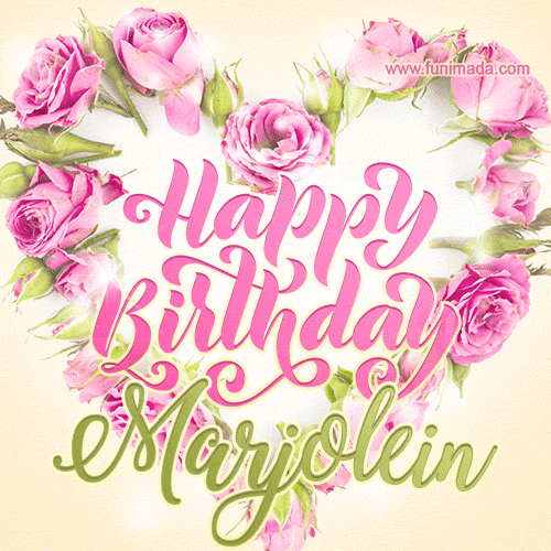 Pink rose heart shaped bouquet - Happy Birthday Card for Marjolein
