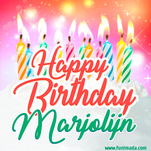 Happy Birthday GIF for Marjolijn with Birthday Cake and Lit Candles