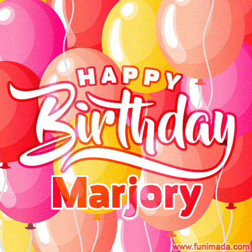 Happy Birthday Marjory - Colorful Animated Floating Balloons Birthday Card