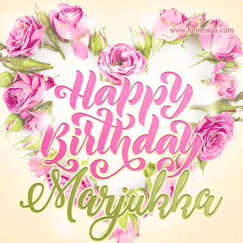 Pink rose heart shaped bouquet - Happy Birthday Card for Marjukka