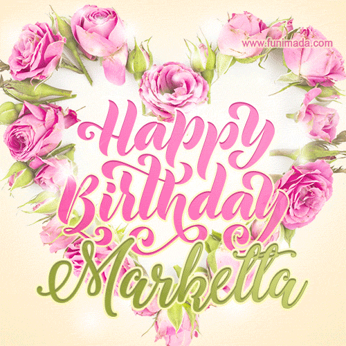 Pink rose heart shaped bouquet - Happy Birthday Card for Marketta