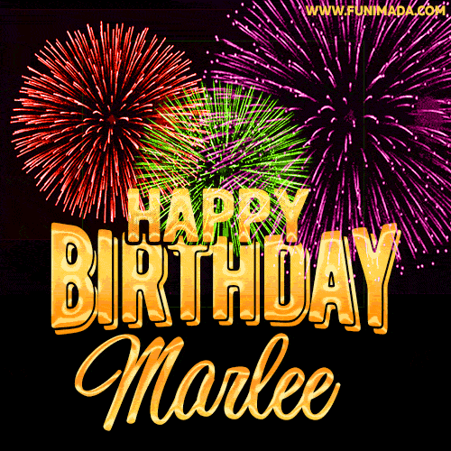Wishing You A Happy Birthday, Marlee! Best fireworks GIF animated greeting card.