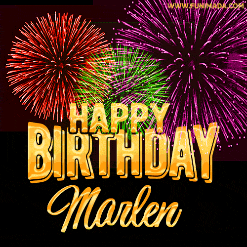 Wishing You A Happy Birthday, Marlen! Best fireworks GIF animated greeting card.