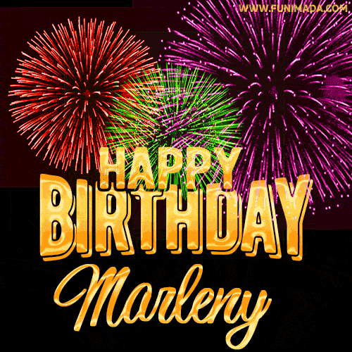 Wishing You A Happy Birthday, Marleny! Best fireworks GIF animated greeting card.