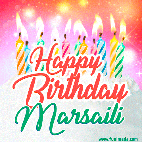 Happy Birthday GIF for Marsaili with Birthday Cake and Lit Candles