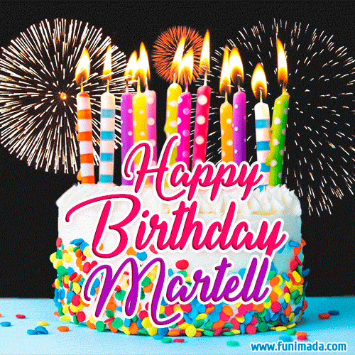 Amazing Animated GIF Image for Martell with Birthday Cake and Fireworks