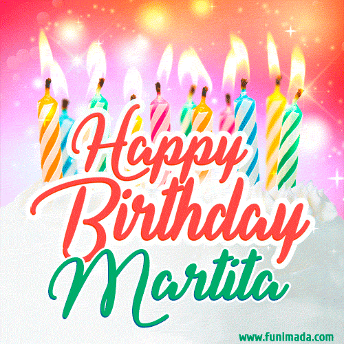Happy Birthday GIF for Martita with Birthday Cake and Lit Candles