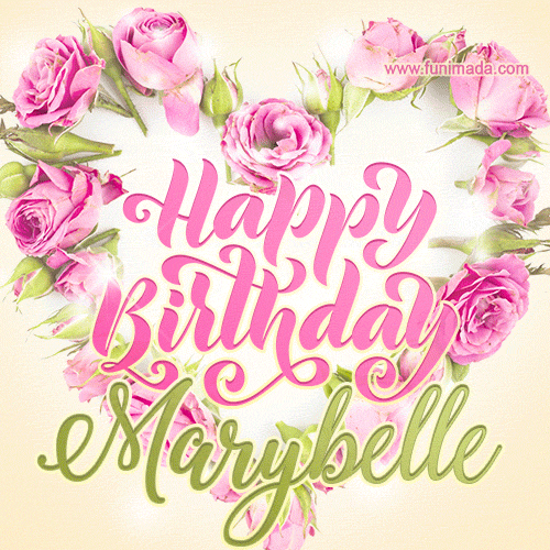 Pink rose heart shaped bouquet - Happy Birthday Card for Marybelle