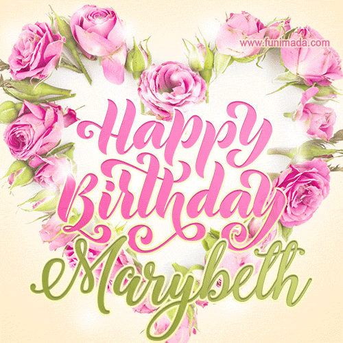 Pink rose heart shaped bouquet - Happy Birthday Card for Marybeth
