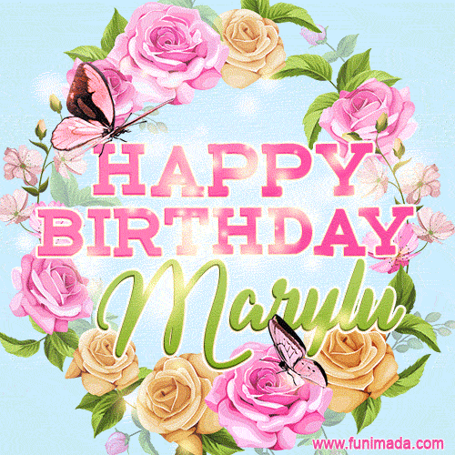 Beautiful Birthday Flowers Card for Marylu with Glitter Animated Butterflies