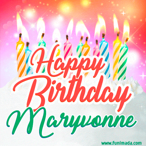 Happy Birthday GIF for Maryvonne with Birthday Cake and Lit Candles