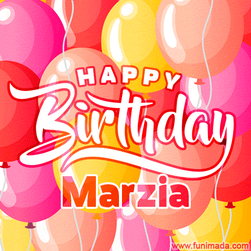 Happy Birthday Marzia - Colorful Animated Floating Balloons Birthday Card