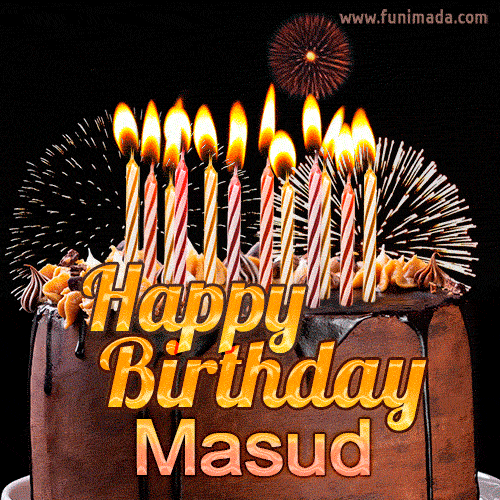 Chocolate Happy Birthday Cake for Masud (GIF)