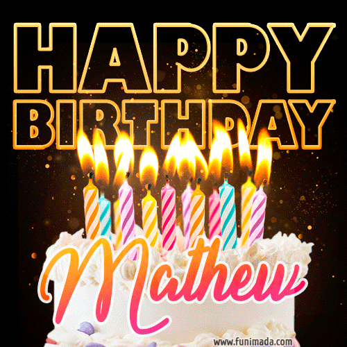 Mathew - Animated Happy Birthday Cake GIF for WhatsApp