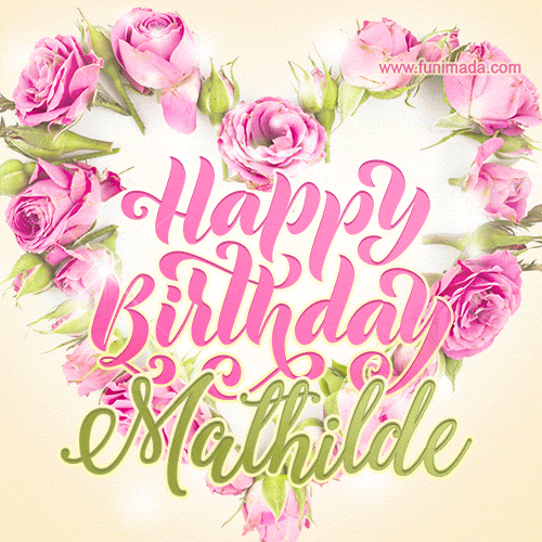 Pink rose heart shaped bouquet - Happy Birthday Card for Mathilde