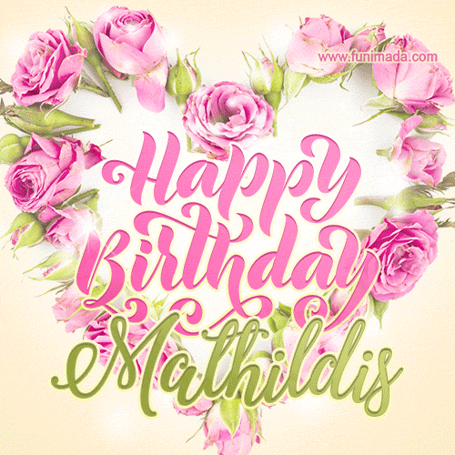 Pink rose heart shaped bouquet - Happy Birthday Card for Mathildis
