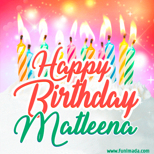 Happy Birthday GIF for Matleena with Birthday Cake and Lit Candles