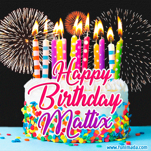 Amazing Animated GIF Image for Mattix with Birthday Cake and Fireworks