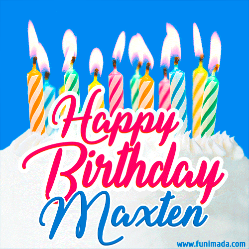 Happy Birthday GIF for Maxten with Birthday Cake and Lit Candles