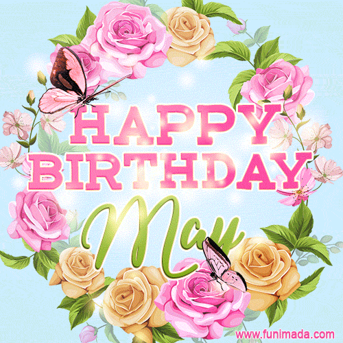Beautiful Birthday Flowers Card for May with Animated Butterflies