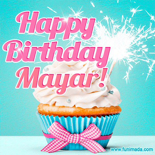 Happy Birthday Mayar! Elegang Sparkling Cupcake GIF Image.