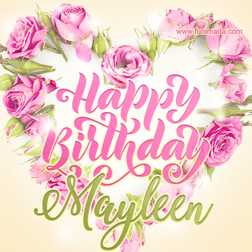 Pink rose heart shaped bouquet - Happy Birthday Card for Mayleen