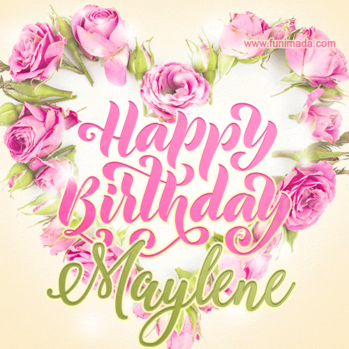 Pink rose heart shaped bouquet - Happy Birthday Card for Maylene