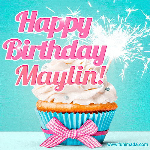 Happy Birthday Maylin! Elegang Sparkling Cupcake GIF Image.