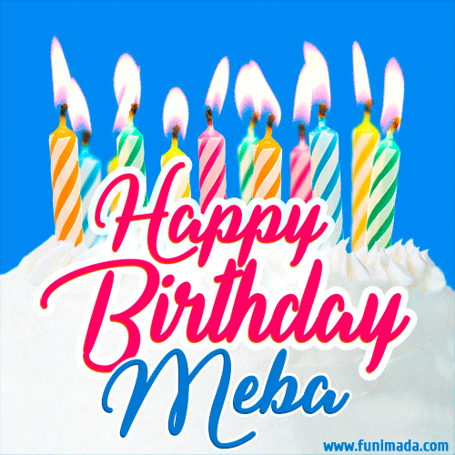Happy Birthday GIF for Meba with Birthday Cake and Lit Candles