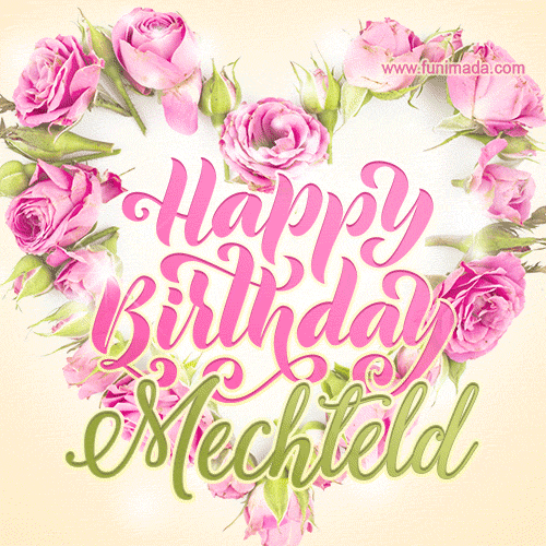 Pink rose heart shaped bouquet - Happy Birthday Card for Mechteld