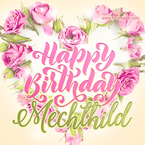 Pink rose heart shaped bouquet - Happy Birthday Card for Mechthild