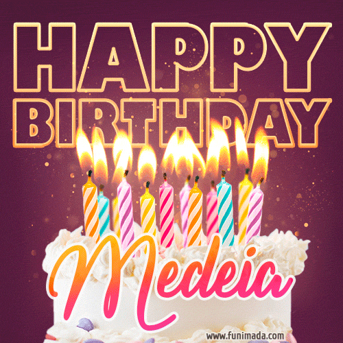 Medeia - Animated Happy Birthday Cake GIF Image for WhatsApp