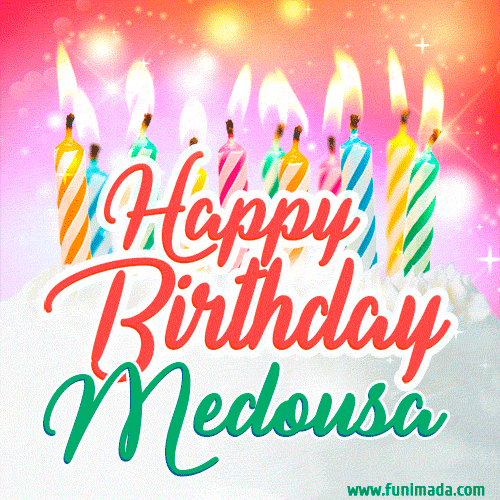 Happy Birthday GIF for Medousa with Birthday Cake and Lit Candles