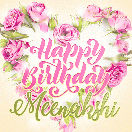 Pink rose heart shaped bouquet - Happy Birthday Card for Meenakshi
