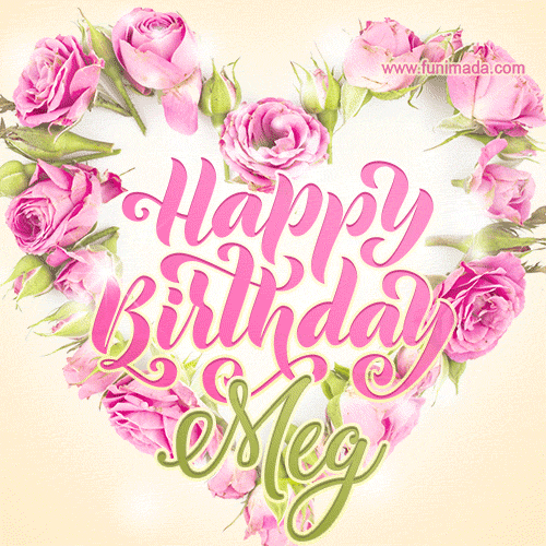 Pink rose heart shaped bouquet - Happy Birthday Card for Meg