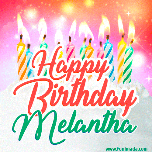 Happy Birthday GIF for Melantha with Birthday Cake and Lit Candles