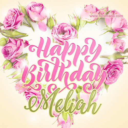 Pink rose heart shaped bouquet - Happy Birthday Card for Meliah