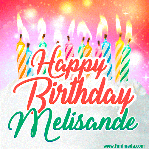 Happy Birthday GIF for Melisande with Birthday Cake and Lit Candles