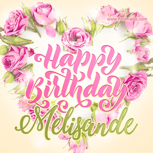 Pink rose heart shaped bouquet - Happy Birthday Card for Melisande