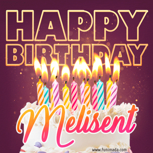 Melisent - Animated Happy Birthday Cake GIF Image for WhatsApp