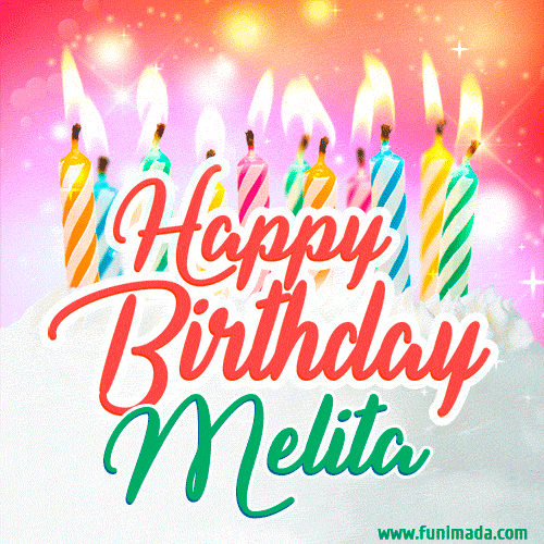 Happy Birthday GIF for Melita with Birthday Cake and Lit Candles