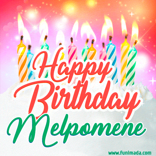 Happy Birthday GIF for Melpomene with Birthday Cake and Lit Candles