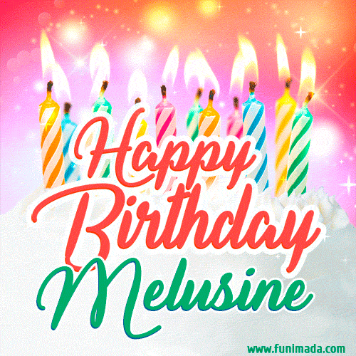 Happy Birthday GIF for Melusine with Birthday Cake and Lit Candles