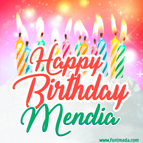 Happy Birthday GIF for Mendia with Birthday Cake and Lit Candles