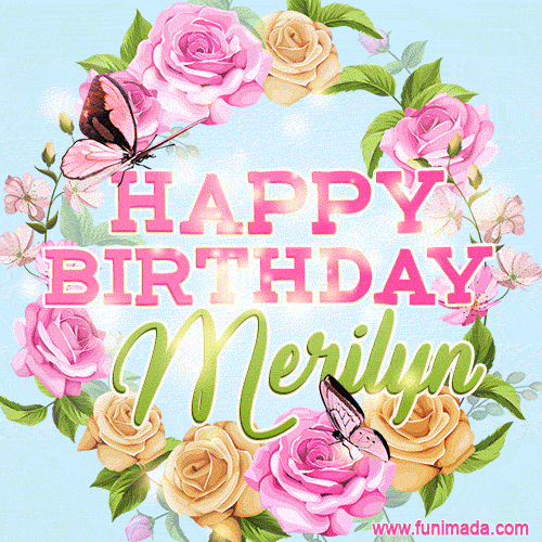 Beautiful Birthday Flowers Card for Merilyn with Glitter Animated Butterflies