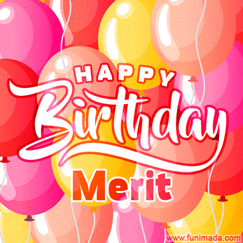 Happy Birthday Merit - Colorful Animated Floating Balloons Birthday Card