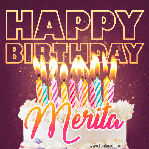 Merita - Animated Happy Birthday Cake GIF Image for WhatsApp