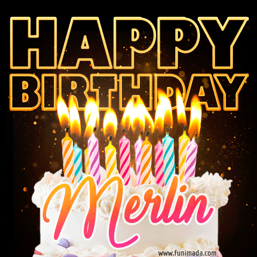Merlin - Animated Happy Birthday Cake GIF for WhatsApp