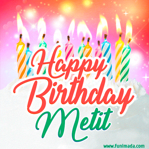 Happy Birthday GIF for Metit with Birthday Cake and Lit Candles
